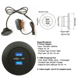Life Easy Supply DIY Mounted Furniture USB Charging Port 5V 2A Dual USB With Power Adapter Switch & Charger