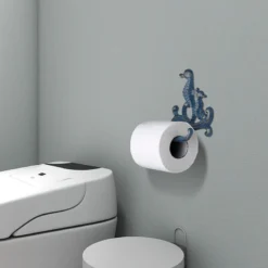 Life Easy Supply Mediterranean Style Cast Iron Seahorse Towel Holder Toilet Paper Rack Cloth Holder